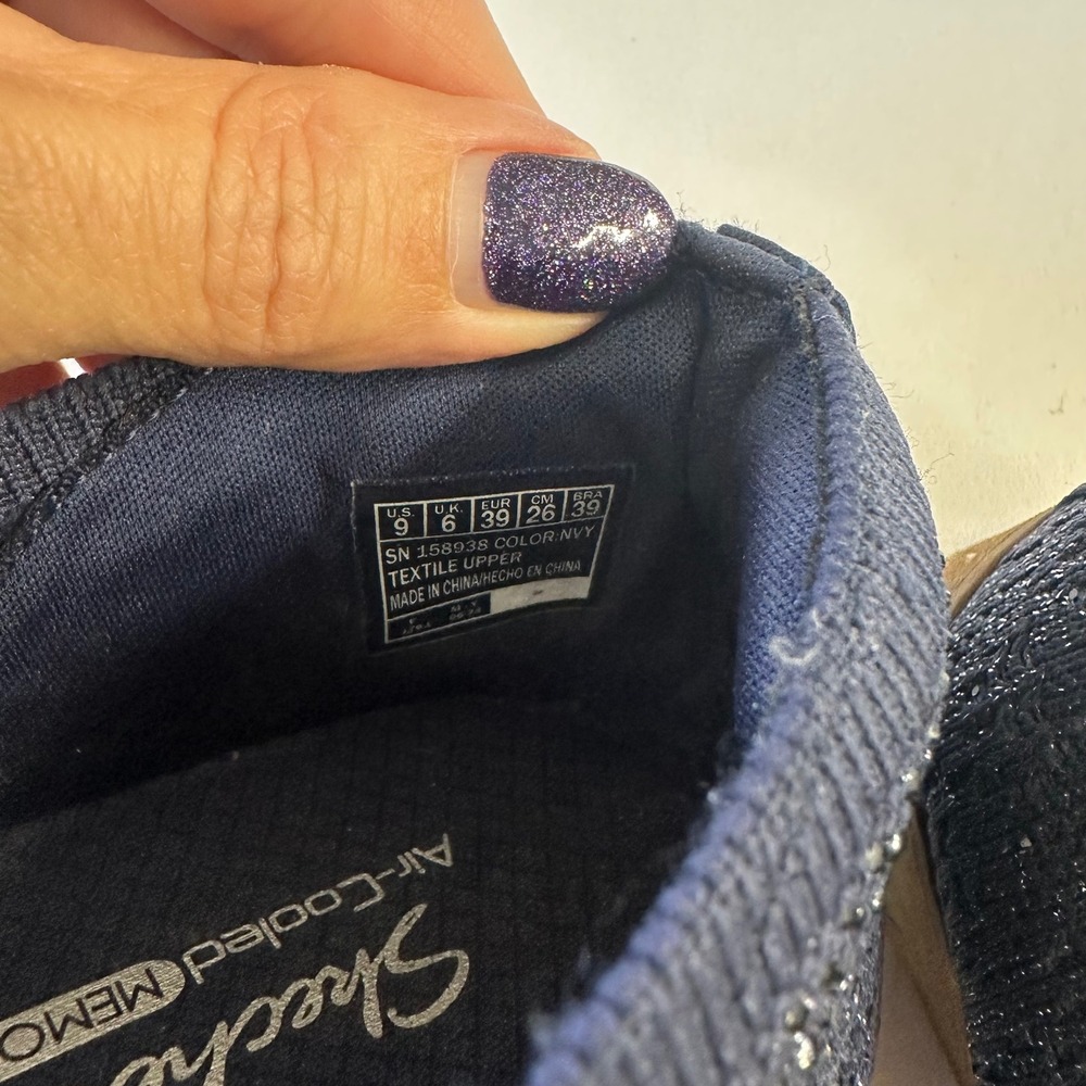 Skechers Cleo 2.0 Love Spell Navy Blue Shimmer Knit Pointed Toe Flats Shoes - Picture 12 of 12
